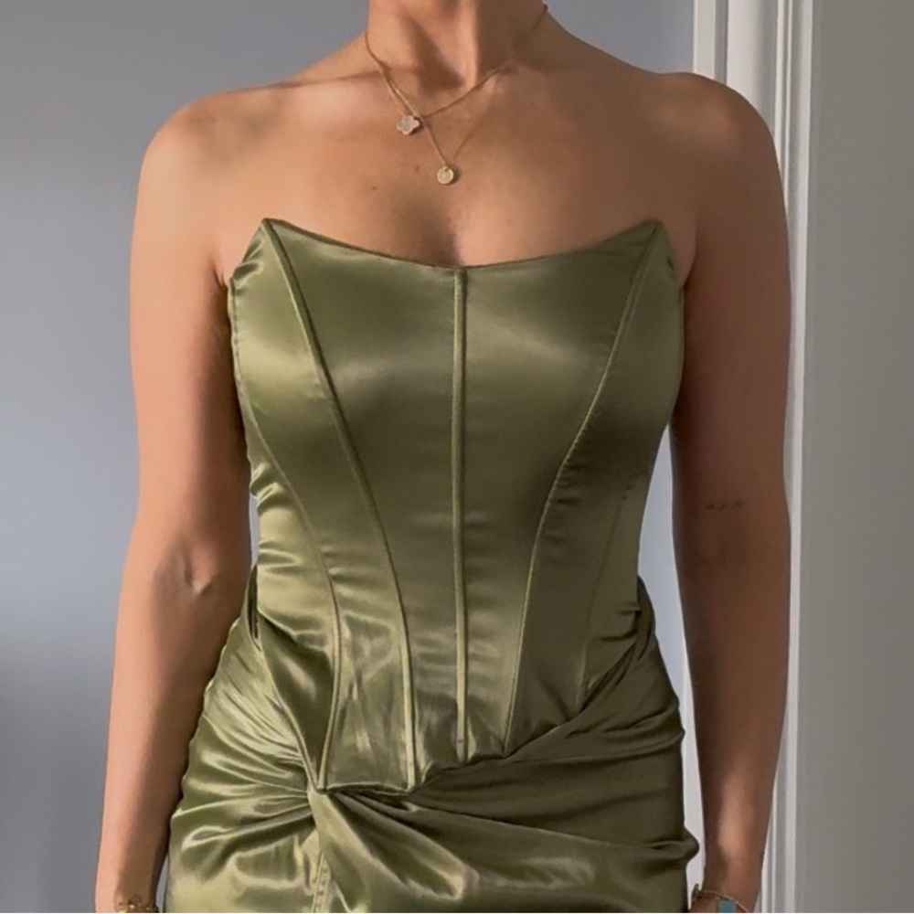 Elegant Olive Green Satin  dress